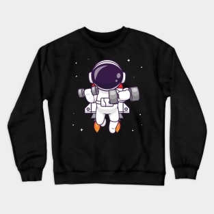 Cute Astronaut Lifting Dumbbell With Rocket Cartoon Crewneck Sweatshirt